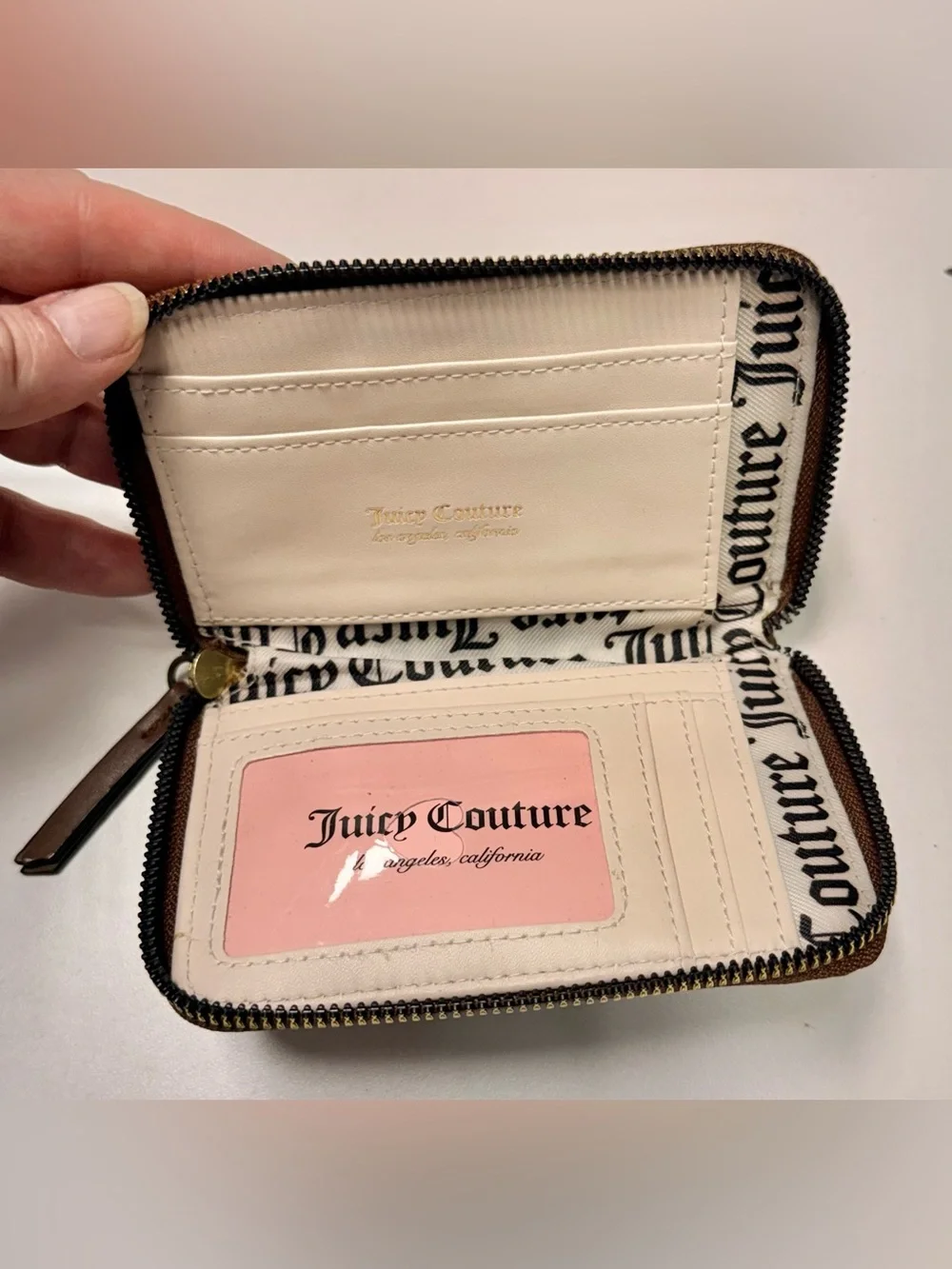 Juicy Couture Brown and Gold Zip Card Wallet - Like New